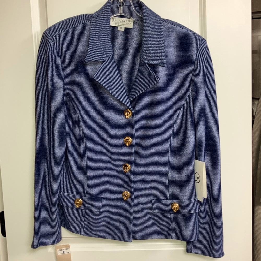 NWT 12  St. John Collection Knit Blazer  Navy  White